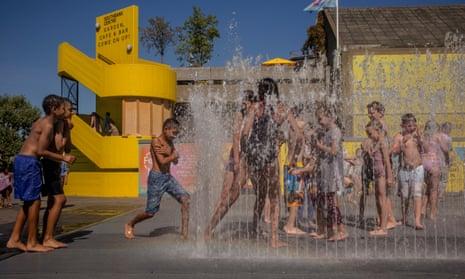 Children enjoying the fountains on London’s Southbank.