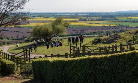 walkers on The Old Way, Ham Street to Canterbury pilgrimage route